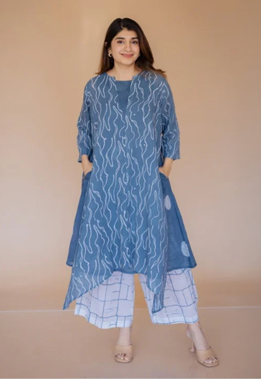 Aqsa Blue Batik MulMul Wide Pant