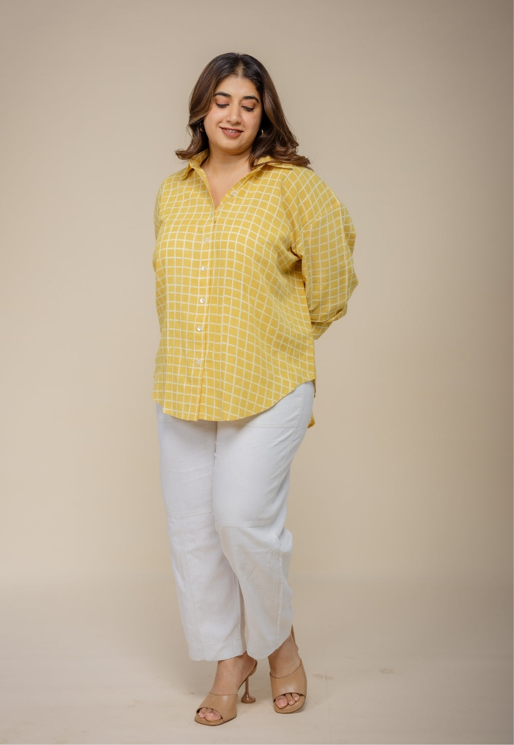 Ruhi Yellow Hand Block Print Slub Cotton Anti-Fit Shirt