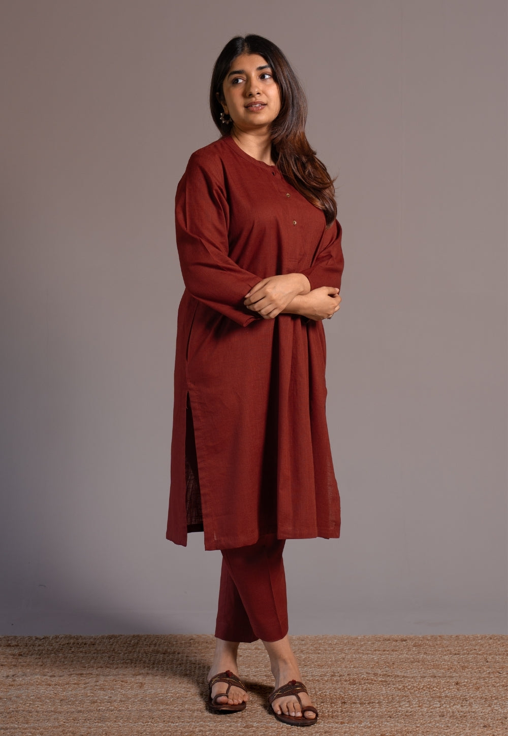 Madder Solid Slub Cotton Straight Kurta - DyeVerse
