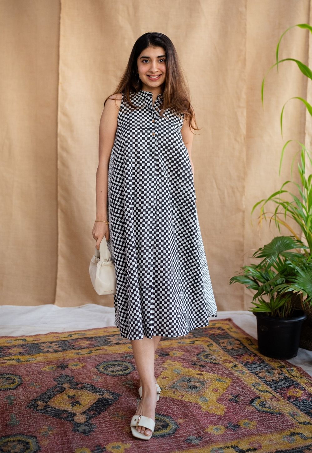 Feriha Black Hand Block Print Cotton A Line Dress