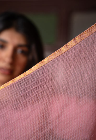Baby Pink Solid Kota Doria Cotton Dupatta with Mangalgiri Border