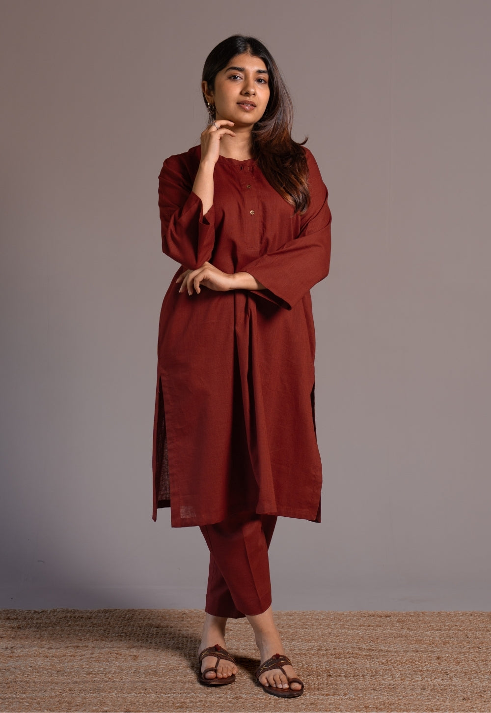 Madder Solid Slub Cotton Straight Kurta - DyeVerse