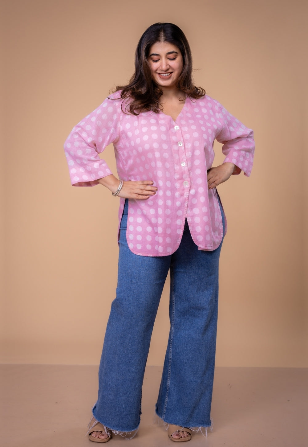 Rina Pink Batik MulMul Straight Short Top