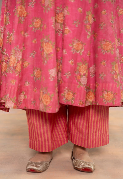 Rosaline Pink Sanganeri Chanderi Silk Straight Pant