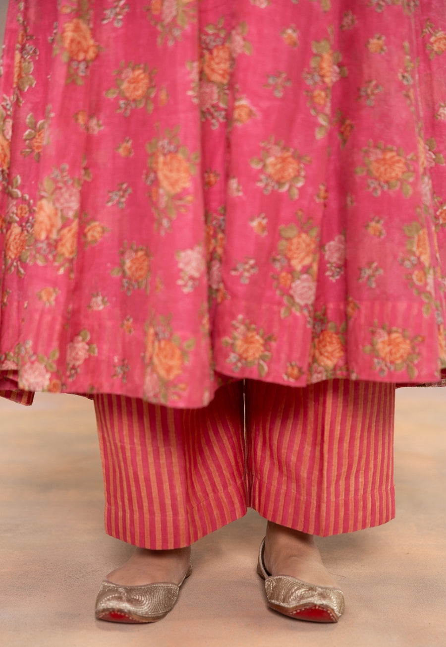 Rosaline Pink Sanganeri Chanderi Silk Straight Pant