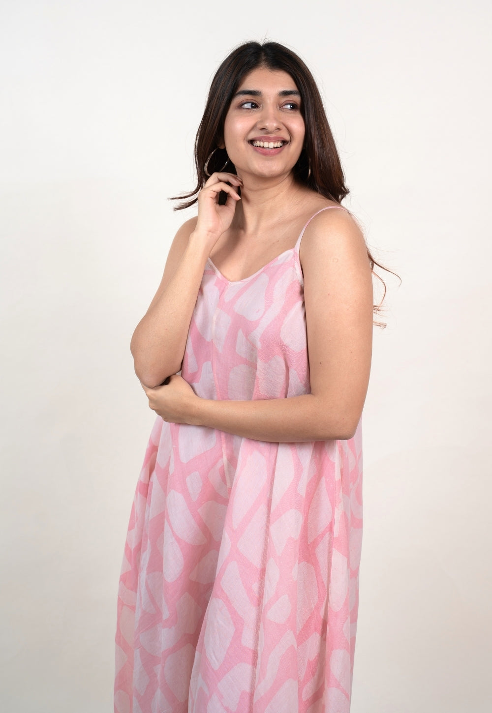 Farheen Pink Batik MulMul A Line Dress
