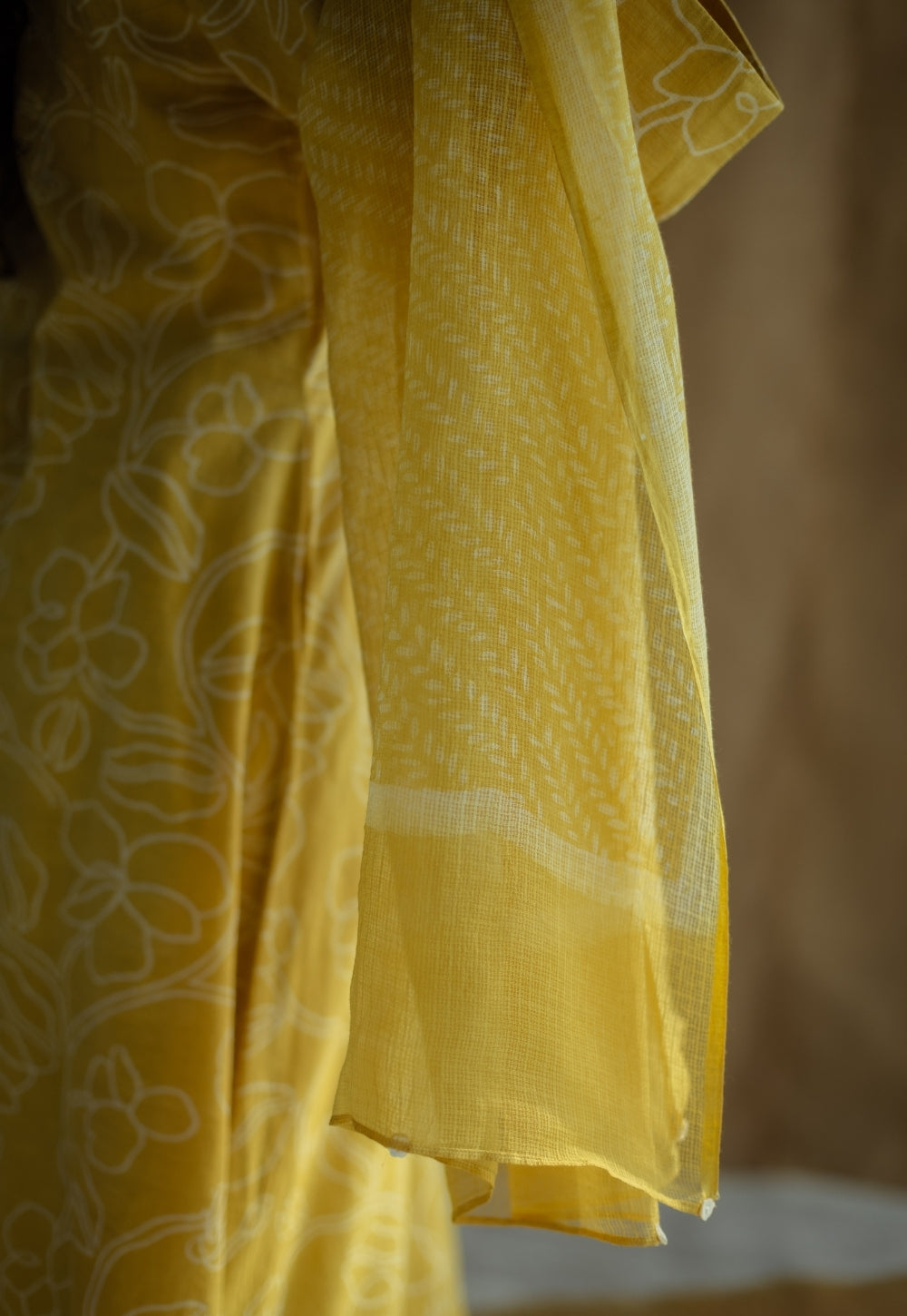 Ritika Yellow Hand Block Print Slub Cotton Jhabbha Kali Kurta with Dupatta