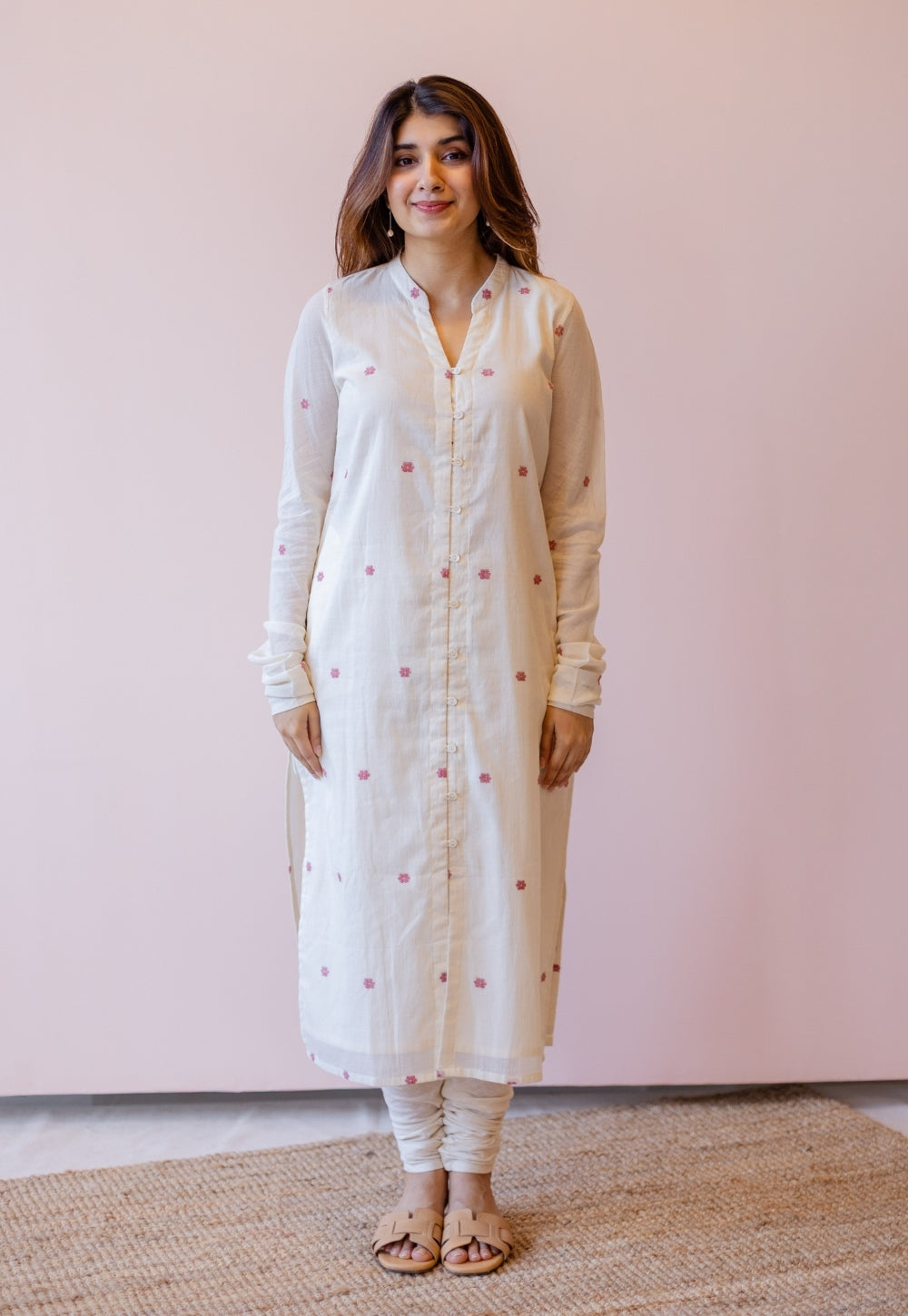 Mahi Off White Jamdani Handloom Cotton Straight Kurta