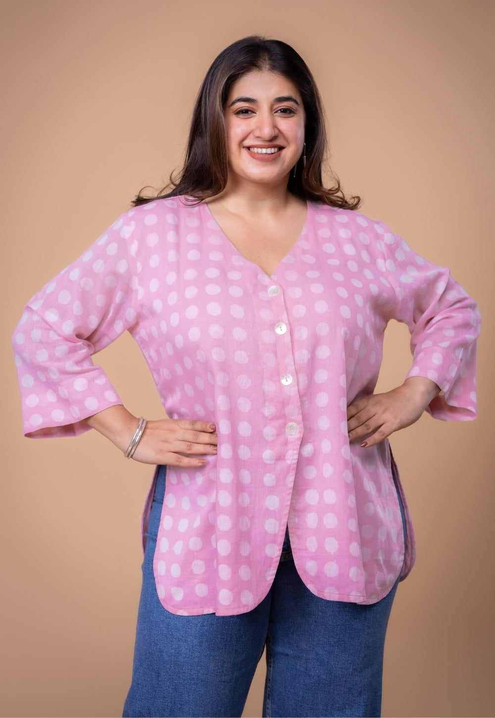 Rina Pink Batik MulMul Straight Short Top