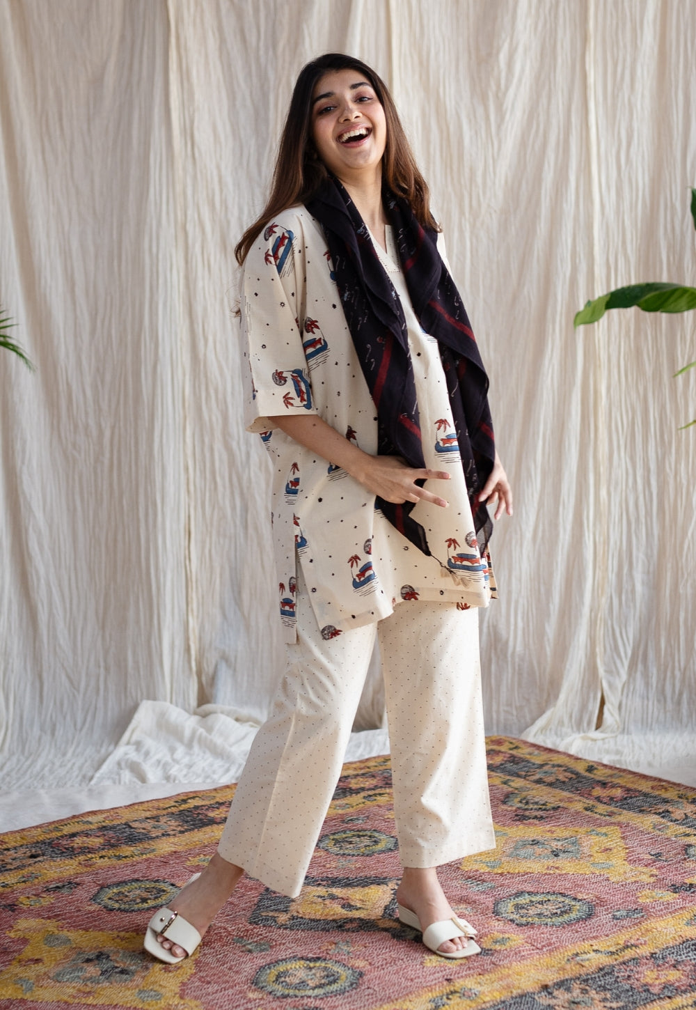 Black Lake Ajrakh Hanblock Printed MulMul Scarf