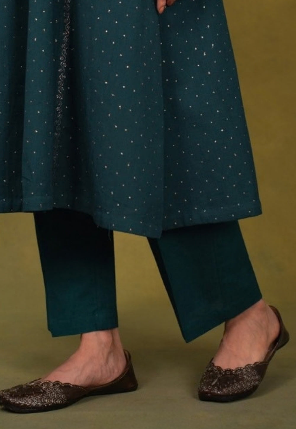 Jannat Blue Rogan Handblock Printed Cotton Kali Kurta Suit Set (Set of 3)