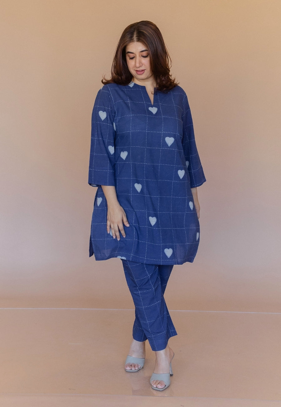 Anvi Blue Dabu Cotton Straight Short Top