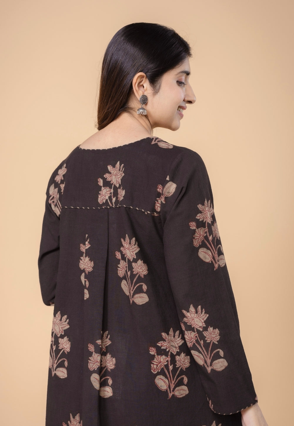 Megha Brown Dabu Slub Cotton Straight Kurta Set (Set of 2)