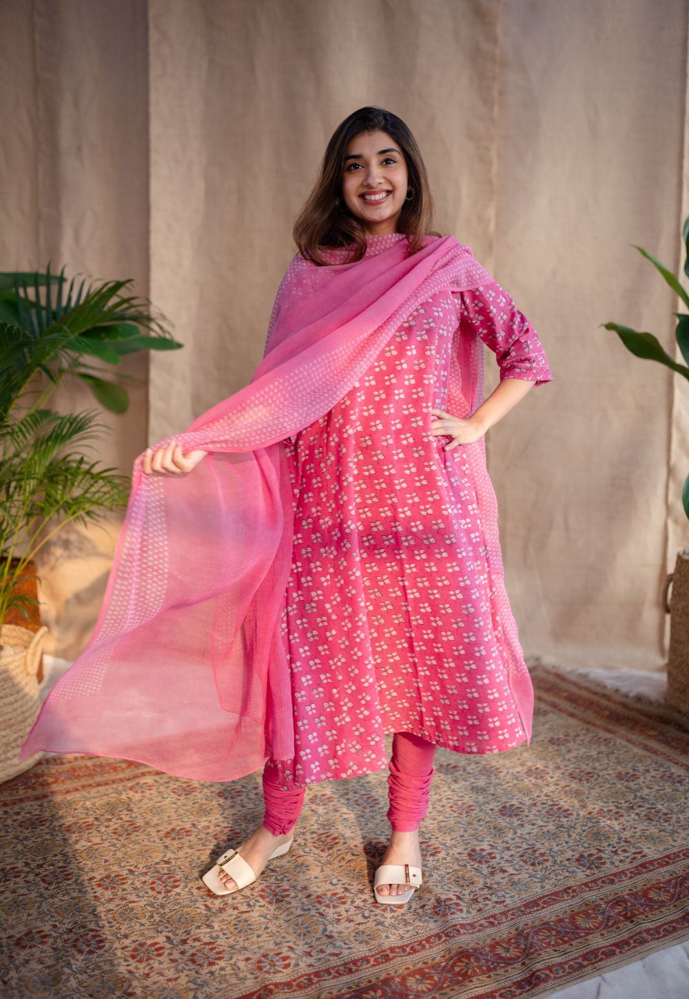 Eaira Dabu Slub Cotton Hand Embroidered Kali Kurta Set (Set of 2)
