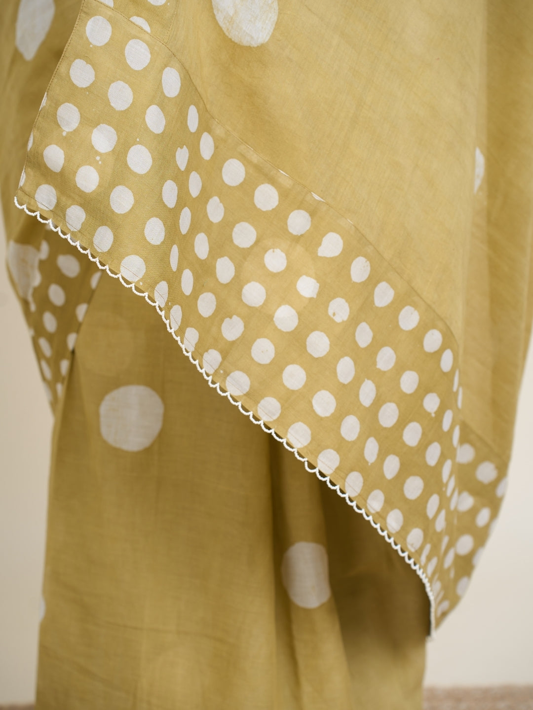 Samiha Green Batik Hand Block Print Mul Cotton Saree with Embroidery