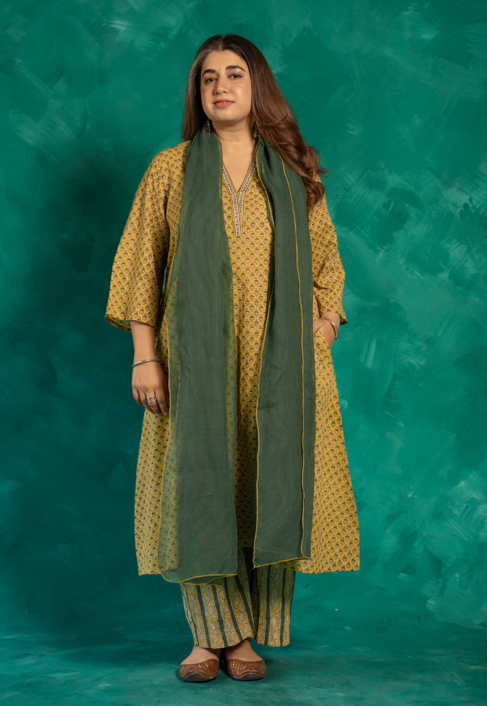 Moss Green Solid Kota Doria Dupatta
