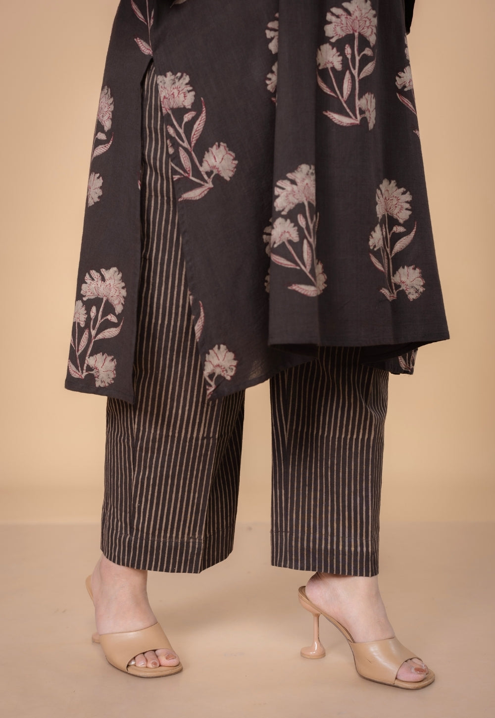 Megha Brown Dabu Slub Cotton Straight Kurta Set (Set of 2)