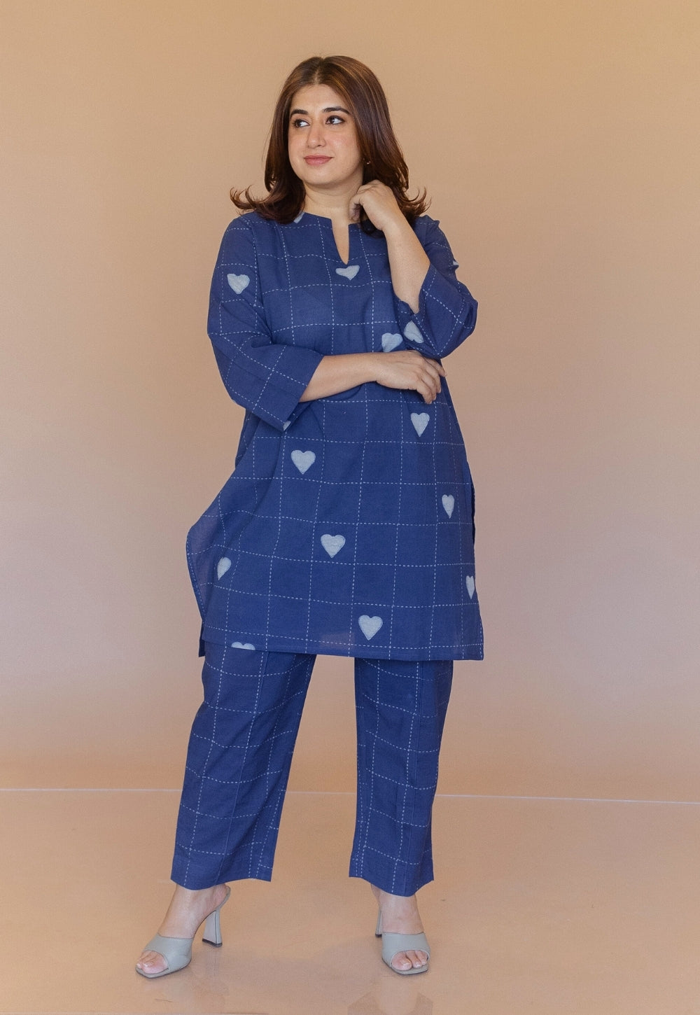 Anvi Blue Dabu Cotton Straight Short Top