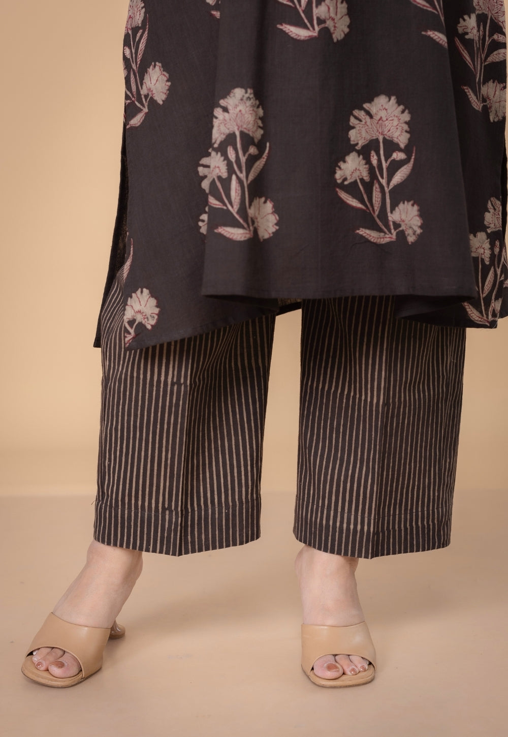 Megha Brown Dabu Slub Cotton Straight Kurta Set (Set of 2)