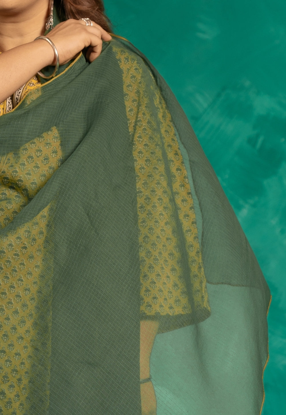 Moss Green Solid Kota Doria Dupatta