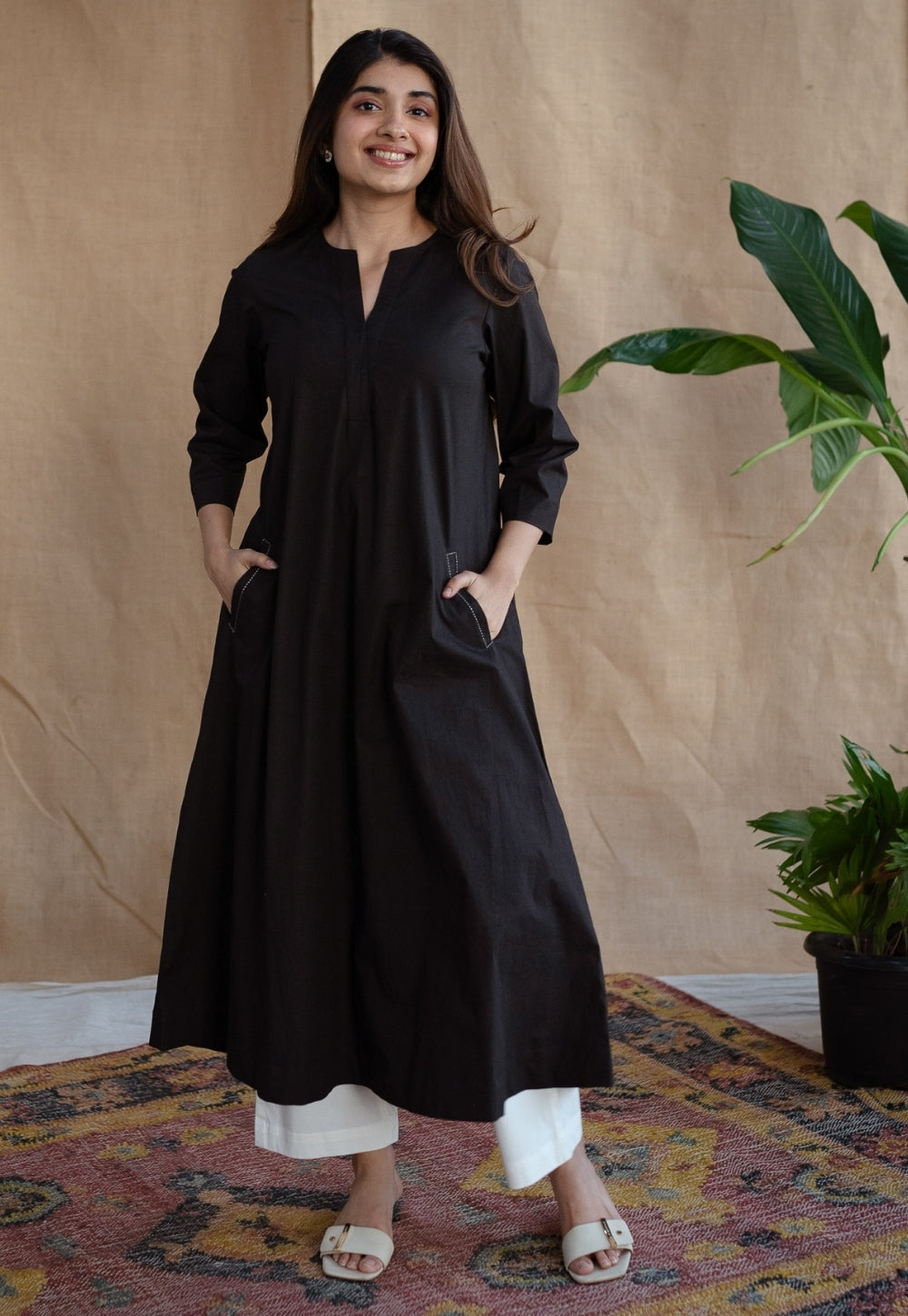 TIECO DyeVerse - Black Poplin Cotton Embroidered Kurta