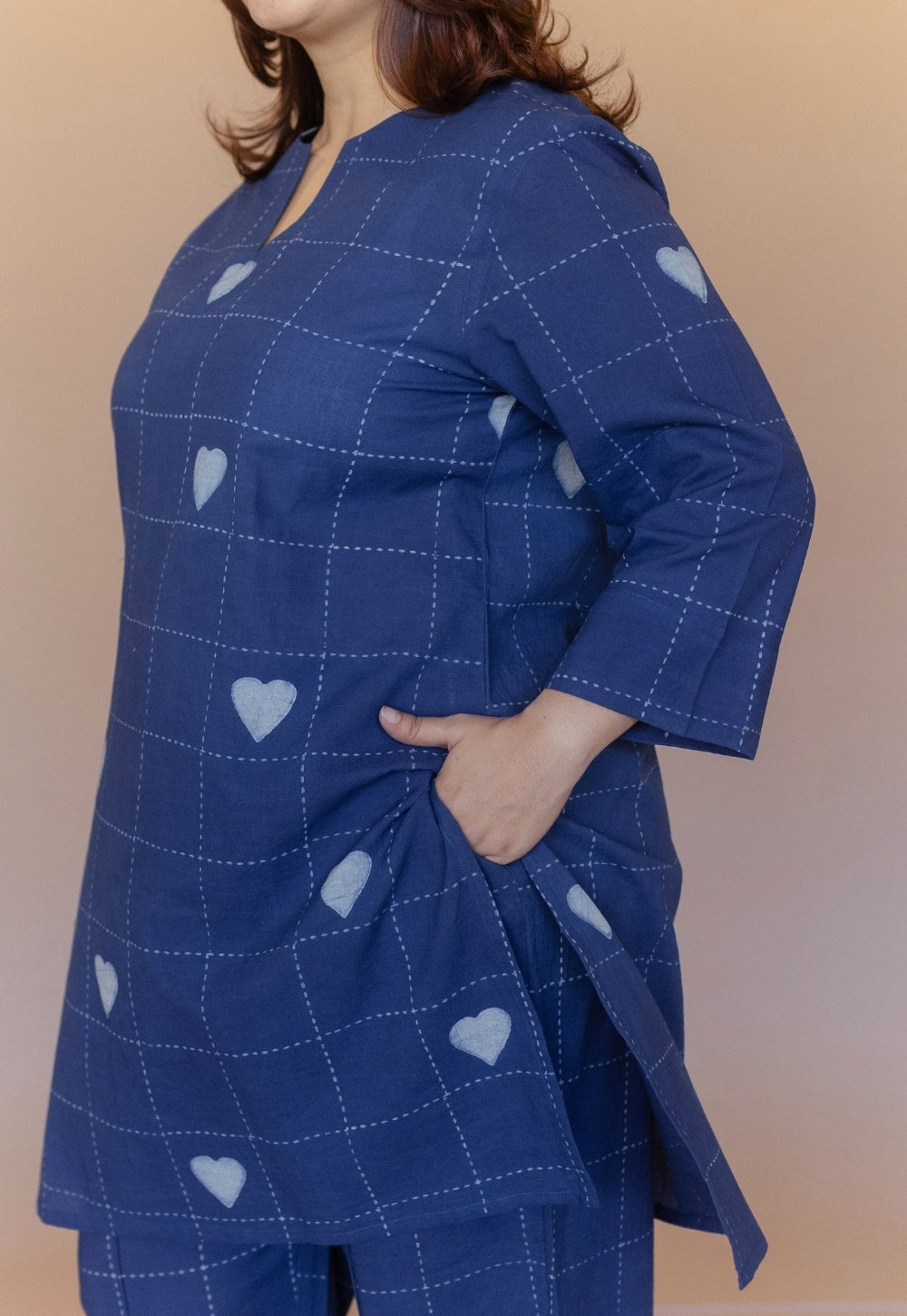 Anvi Blue Dabu Cotton Straight Short Top
