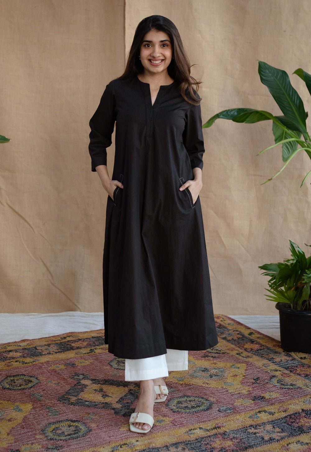 TIECO DyeVerse - Black Poplin Cotton Embroidered Kurta