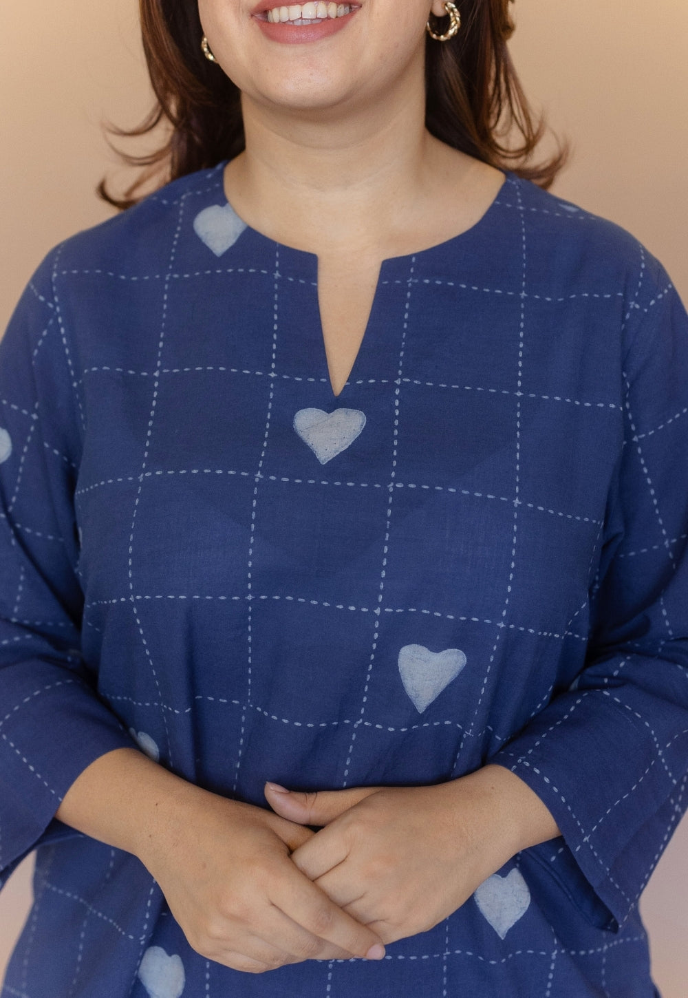 Anvi Blue Dabu Cotton Straight Short Top