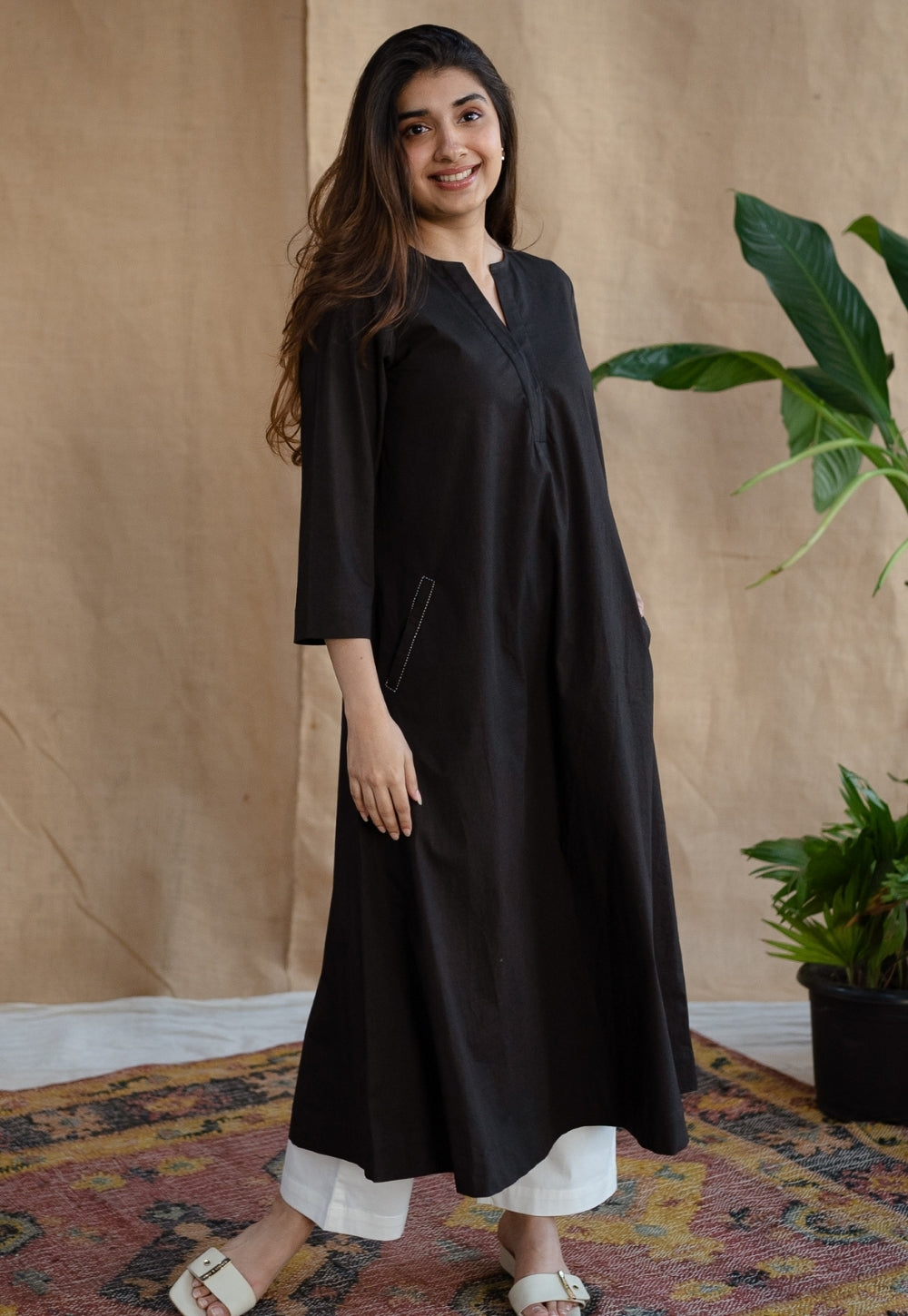 TIECO DyeVerse - Black Poplin Cotton Embroidered Kurta