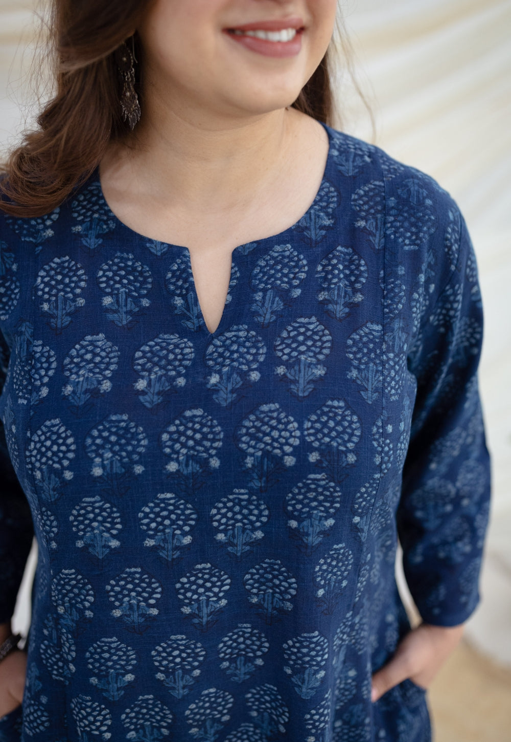 Zinal Indigo Dabu Slub Cotton Kali Kurta