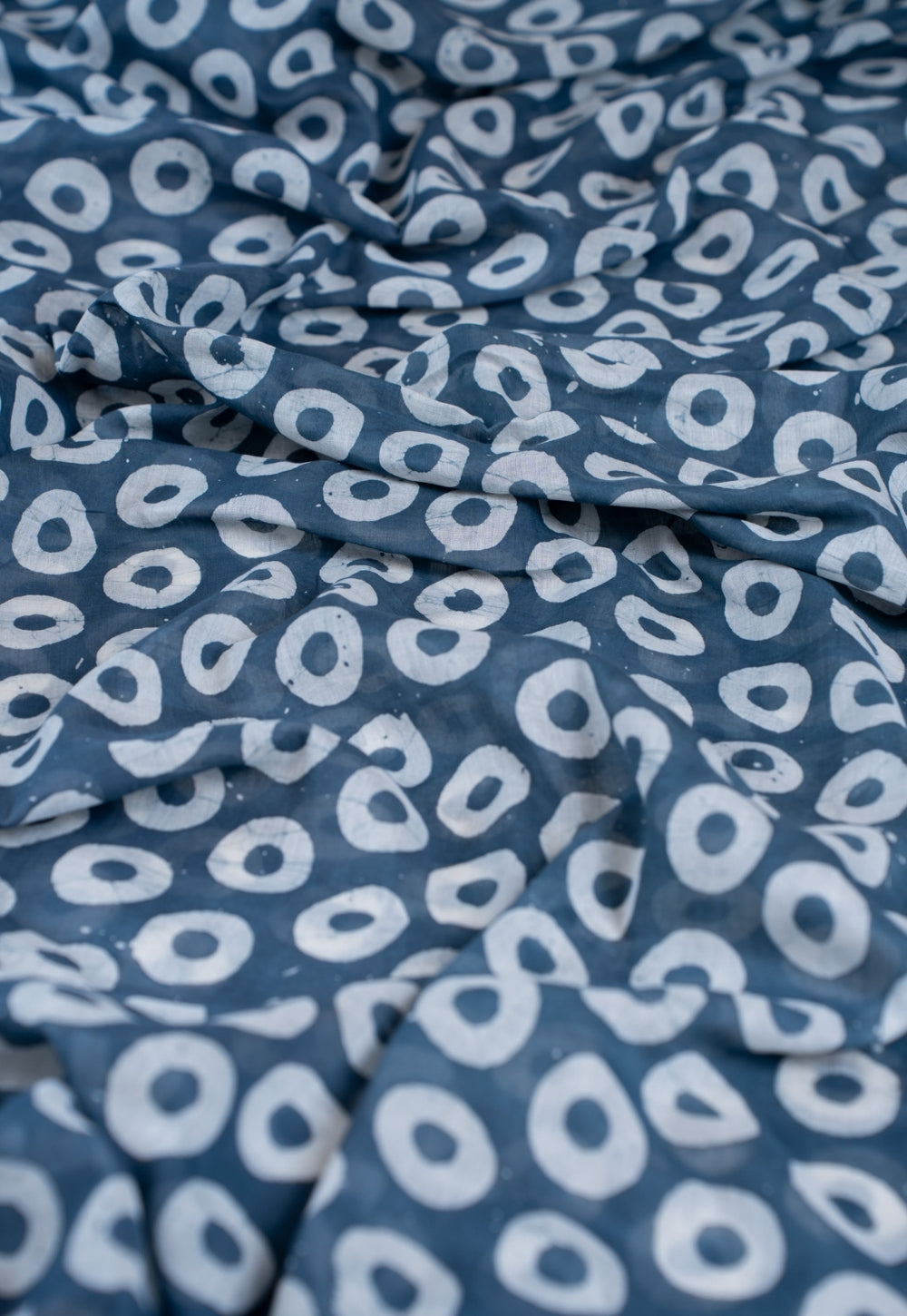 Blue Circle Batik Handblock Printed Mul Fabric