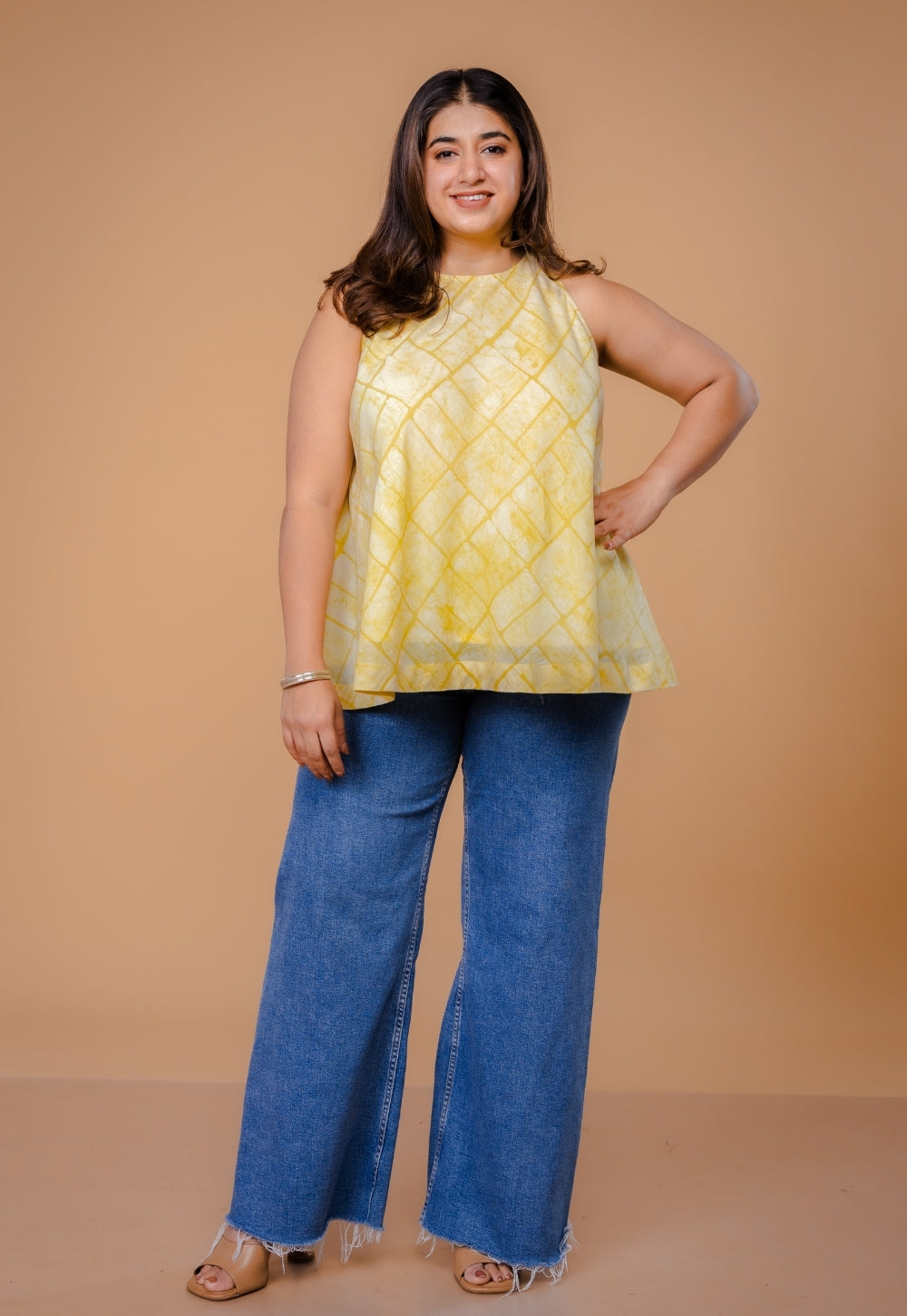 Parveen Yellow Batik MulMul A Line Short Top