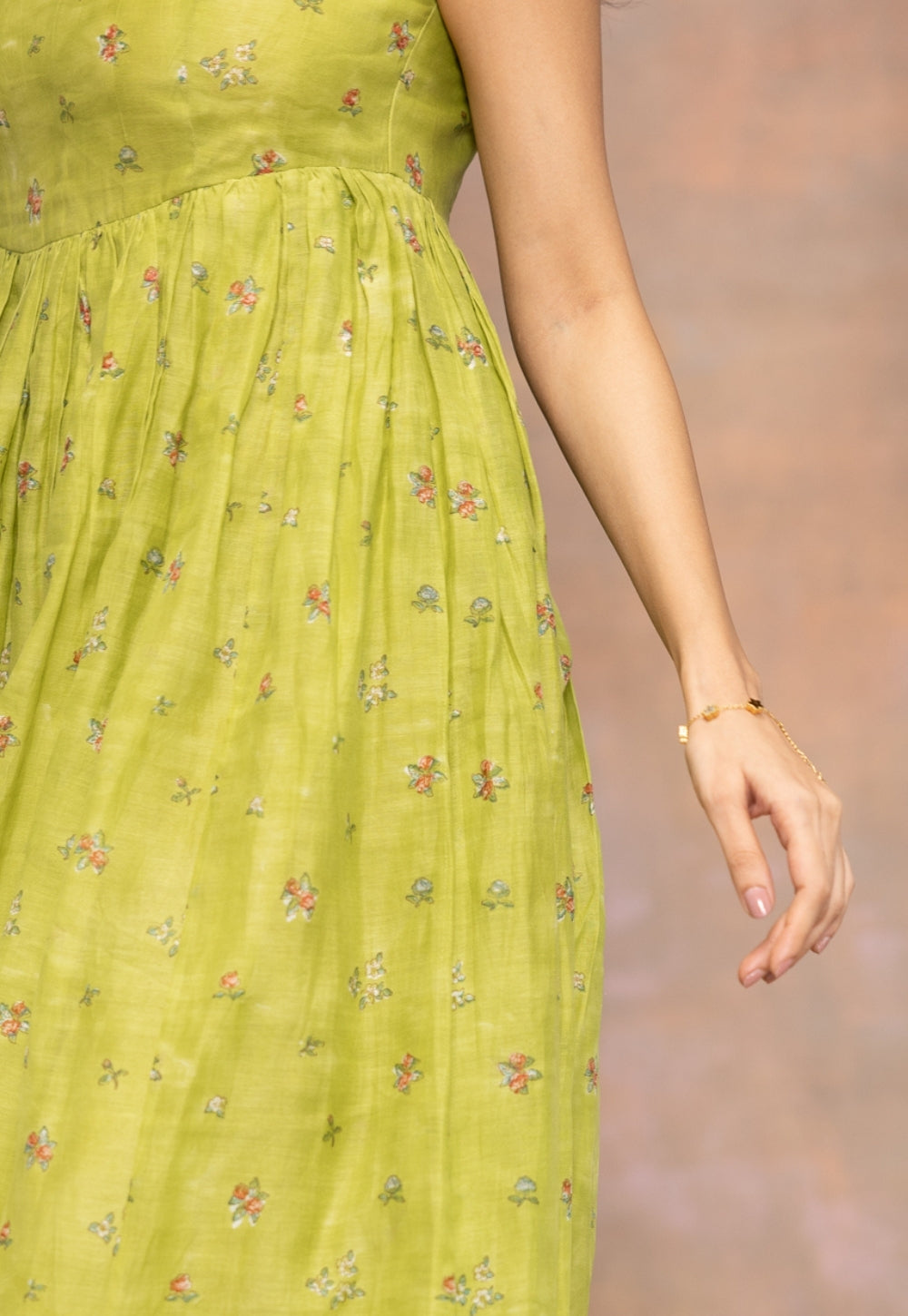 Rooz Green Sanganeri Chanderi Silk A Line Dress