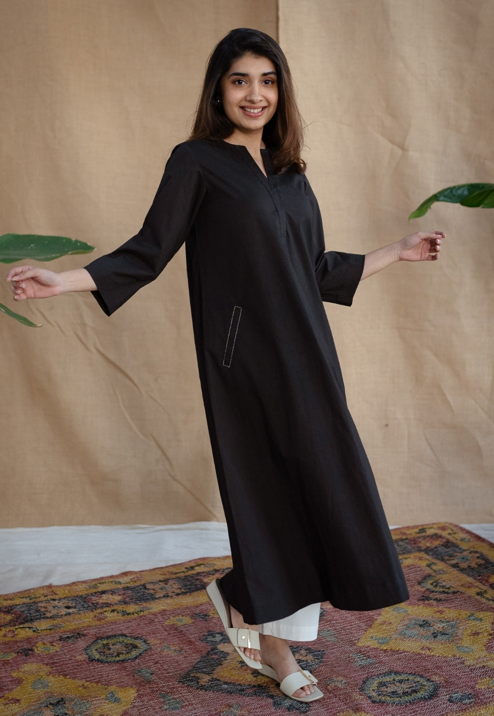 TIECO DyeVerse - Black Poplin Cotton Embroidered Kurta