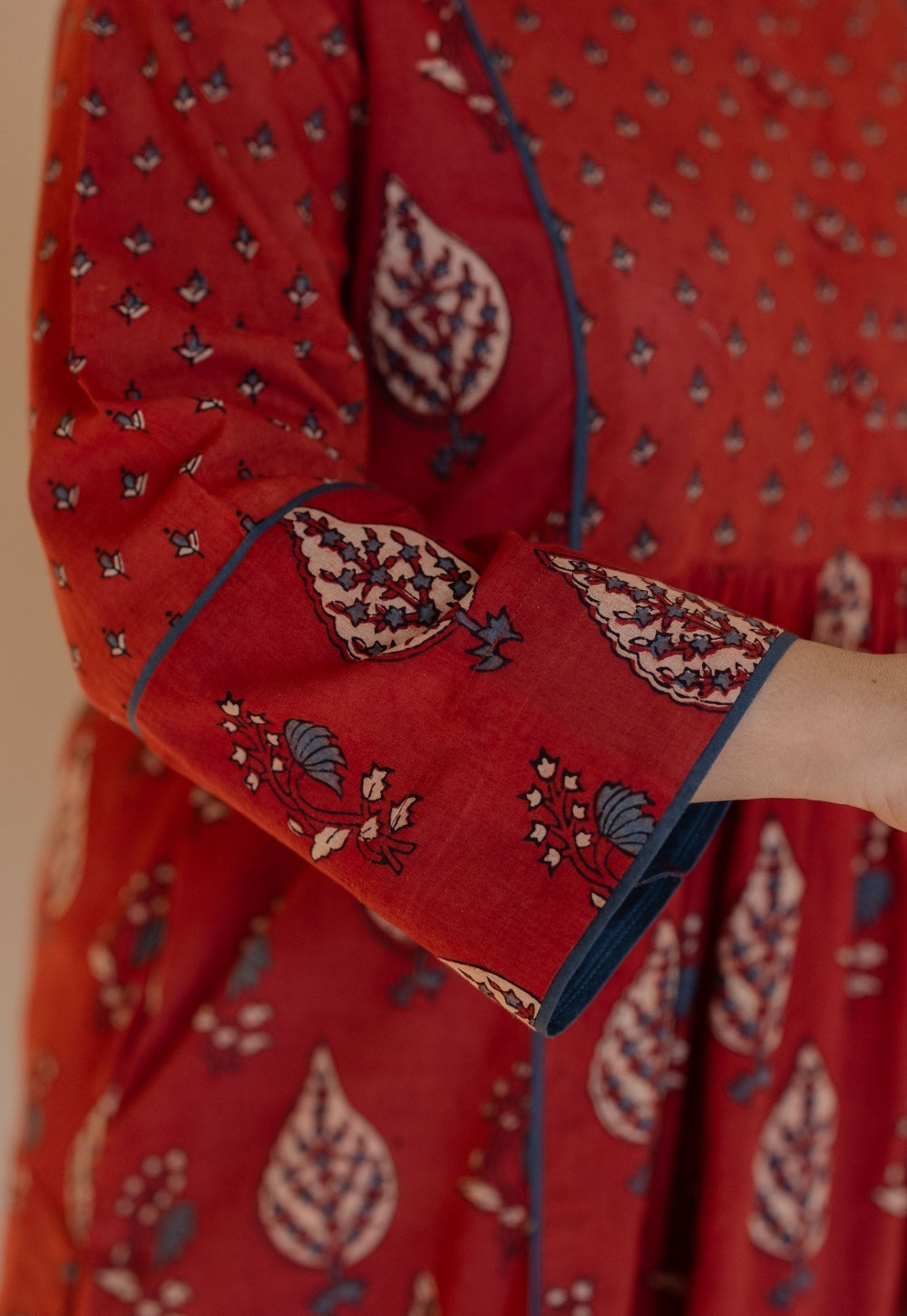 Divyathi Red Ajrakh Cotton A Line Kurta
