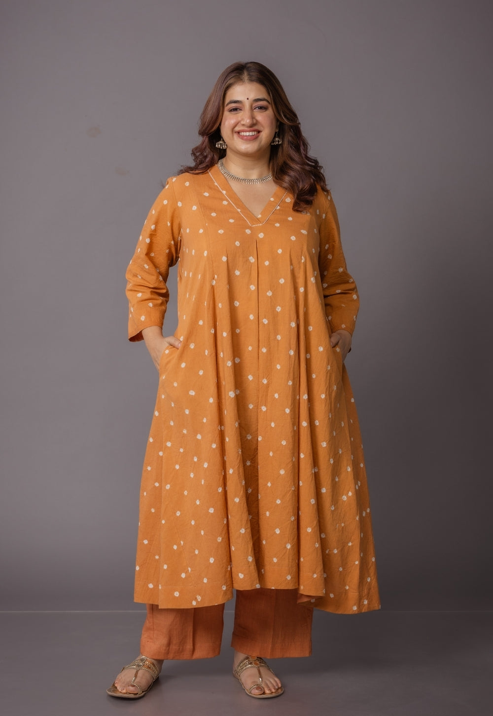 Rosha Yellow Bandhani Cotton Kali Suit Set (Set of 3)