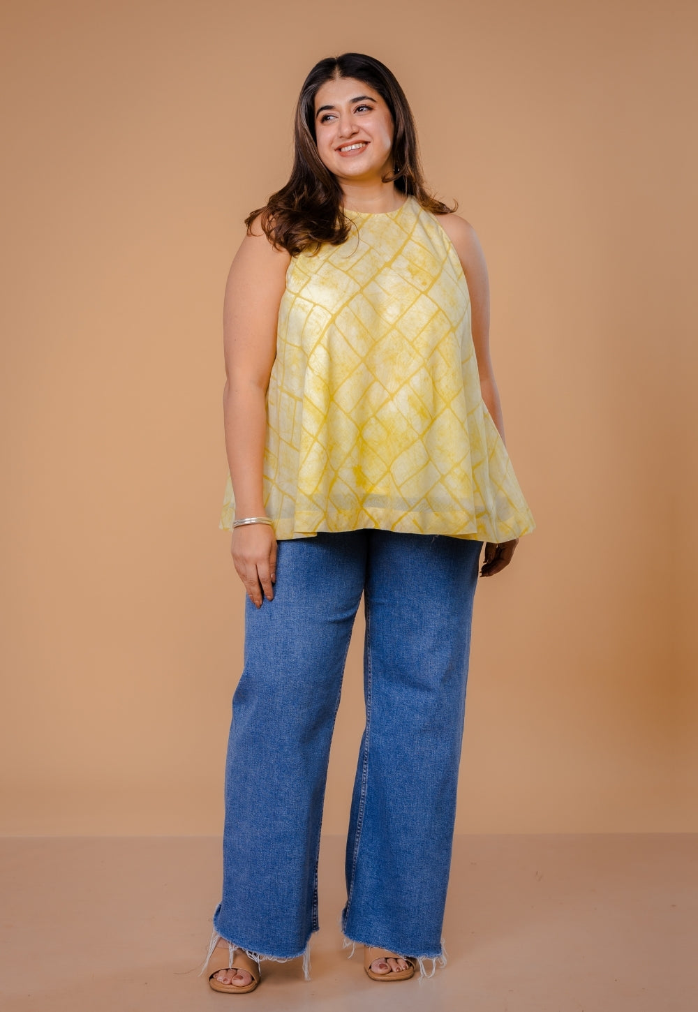 Parveen Yellow Batik MulMul A Line Short Top