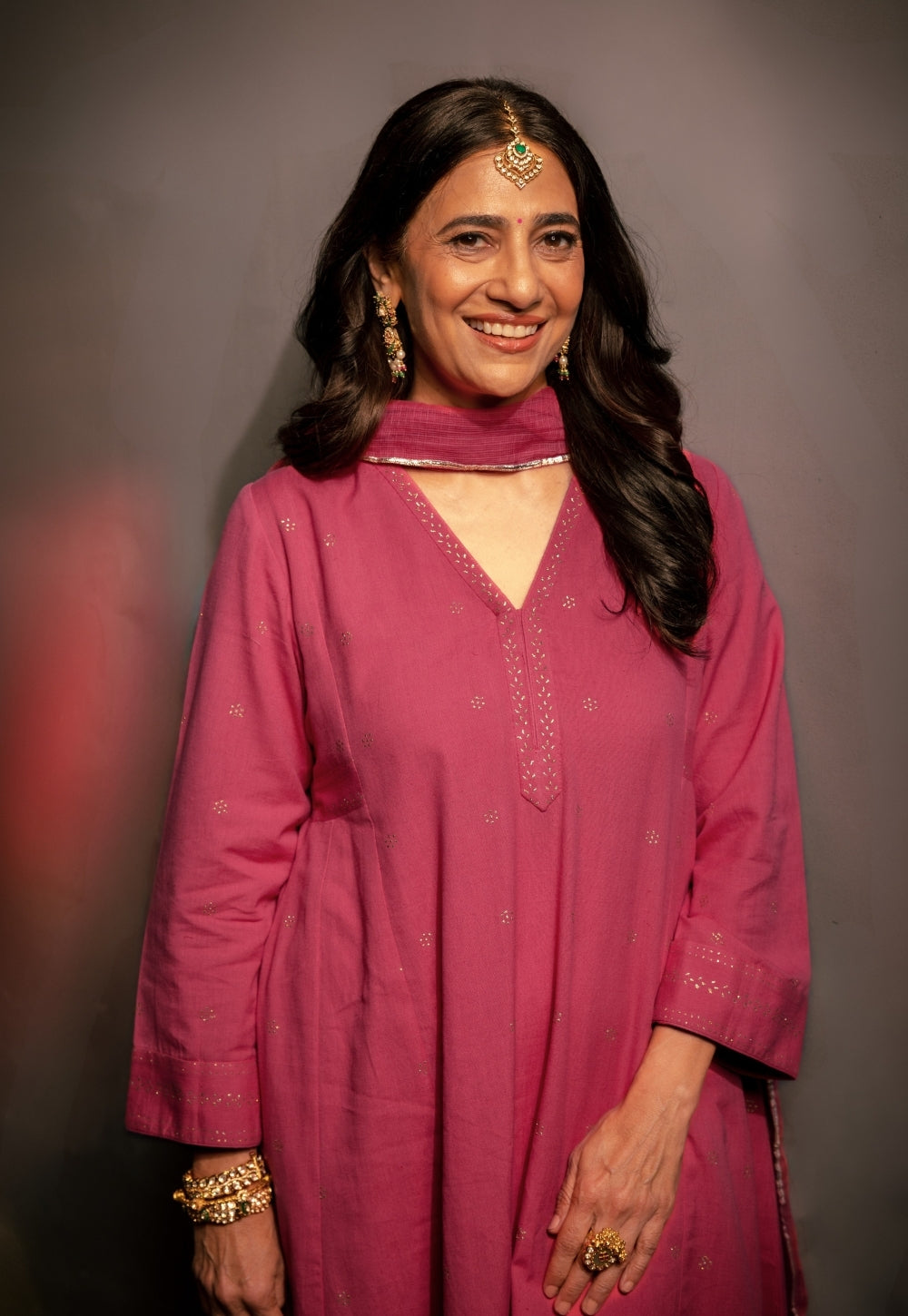 Sadia Pink Rogan Handblock Printed Cotton Flex Suit Set (Set of 3)