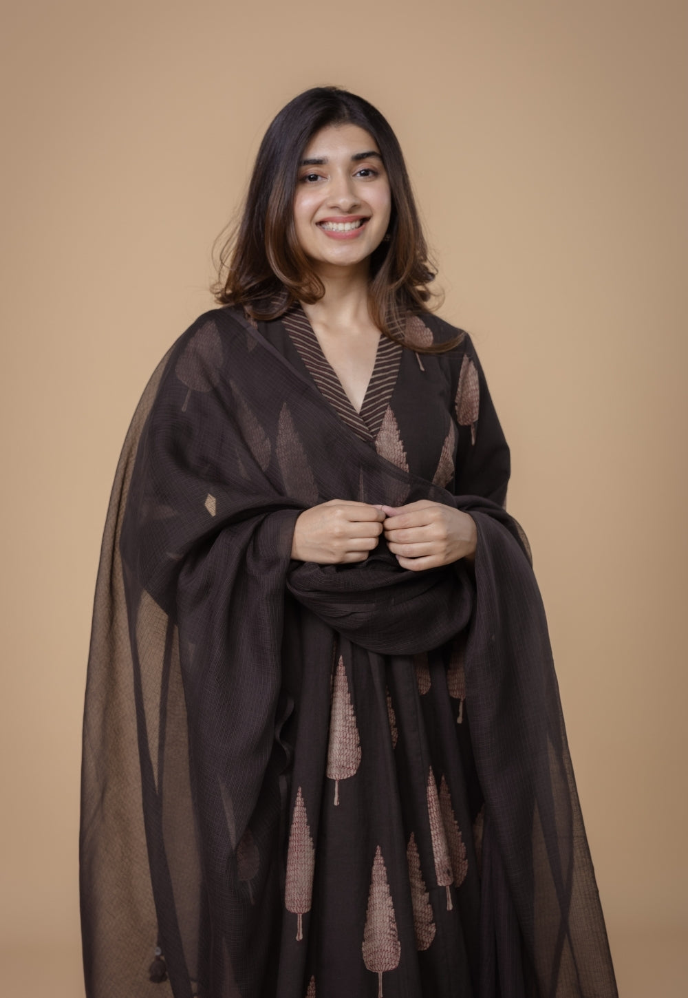 Brown Solid Kota Doria Cotton Dupatta
