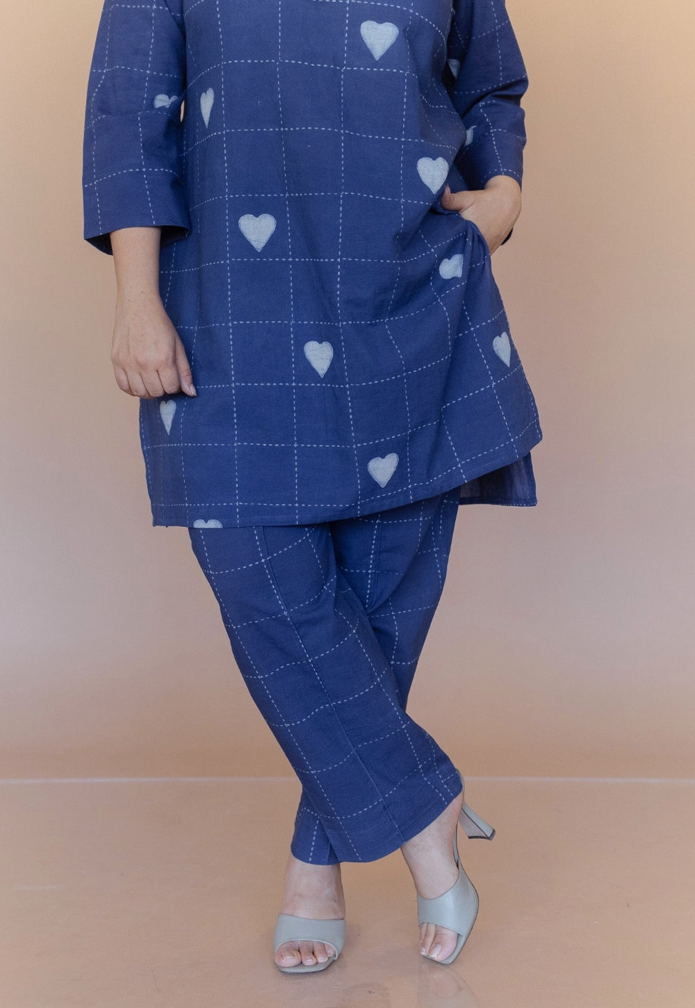 Myra Blue Dabu Cotton Straight Pant