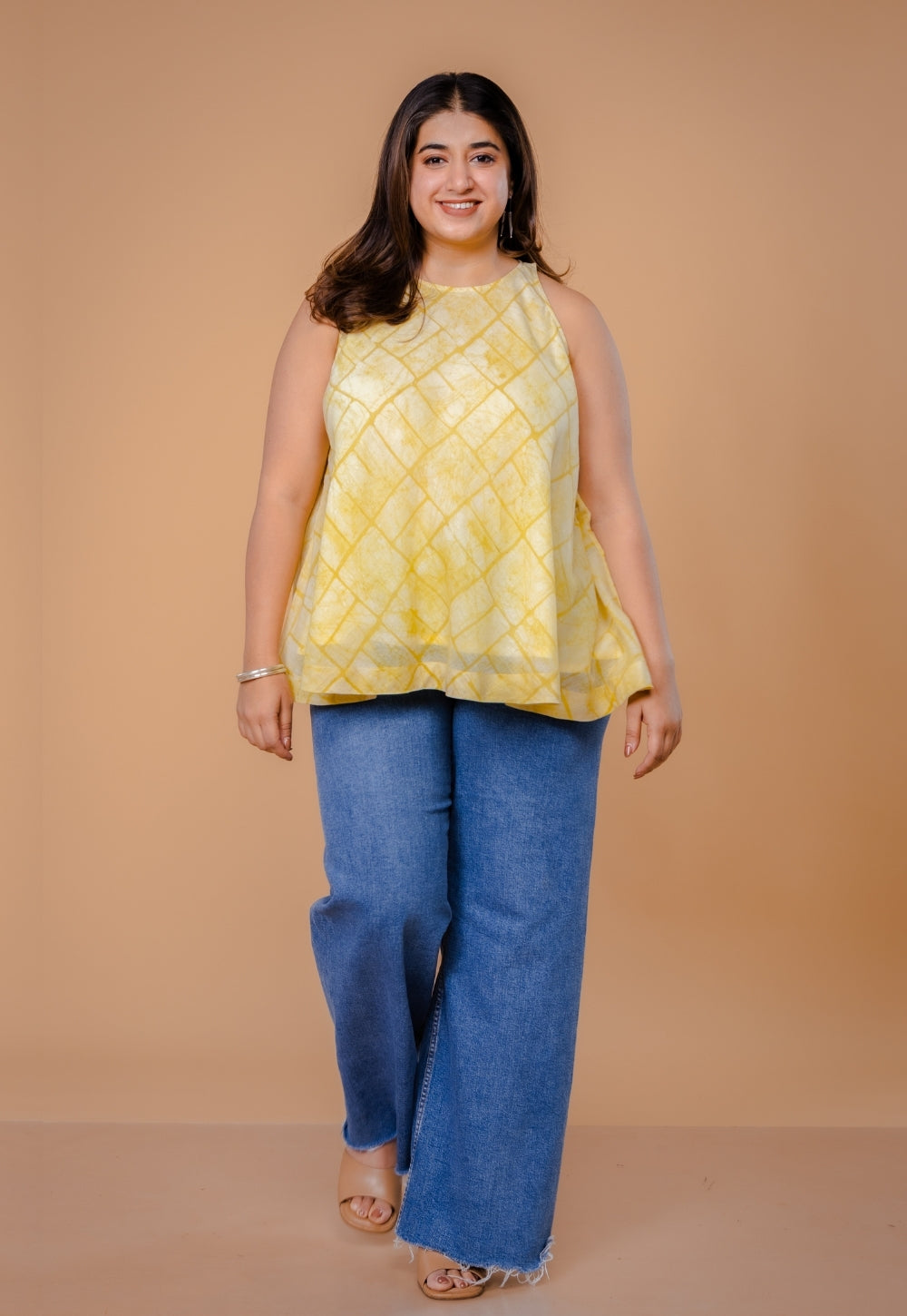 Parveen Yellow Batik MulMul A Line Short Top