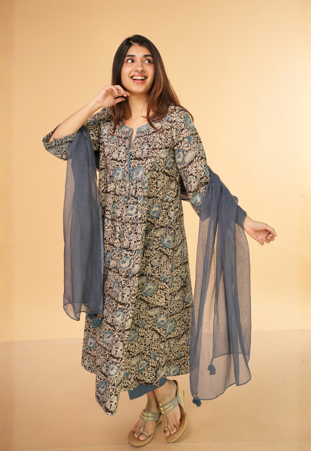Blue Solid Kota Doria Cotton Dupatta