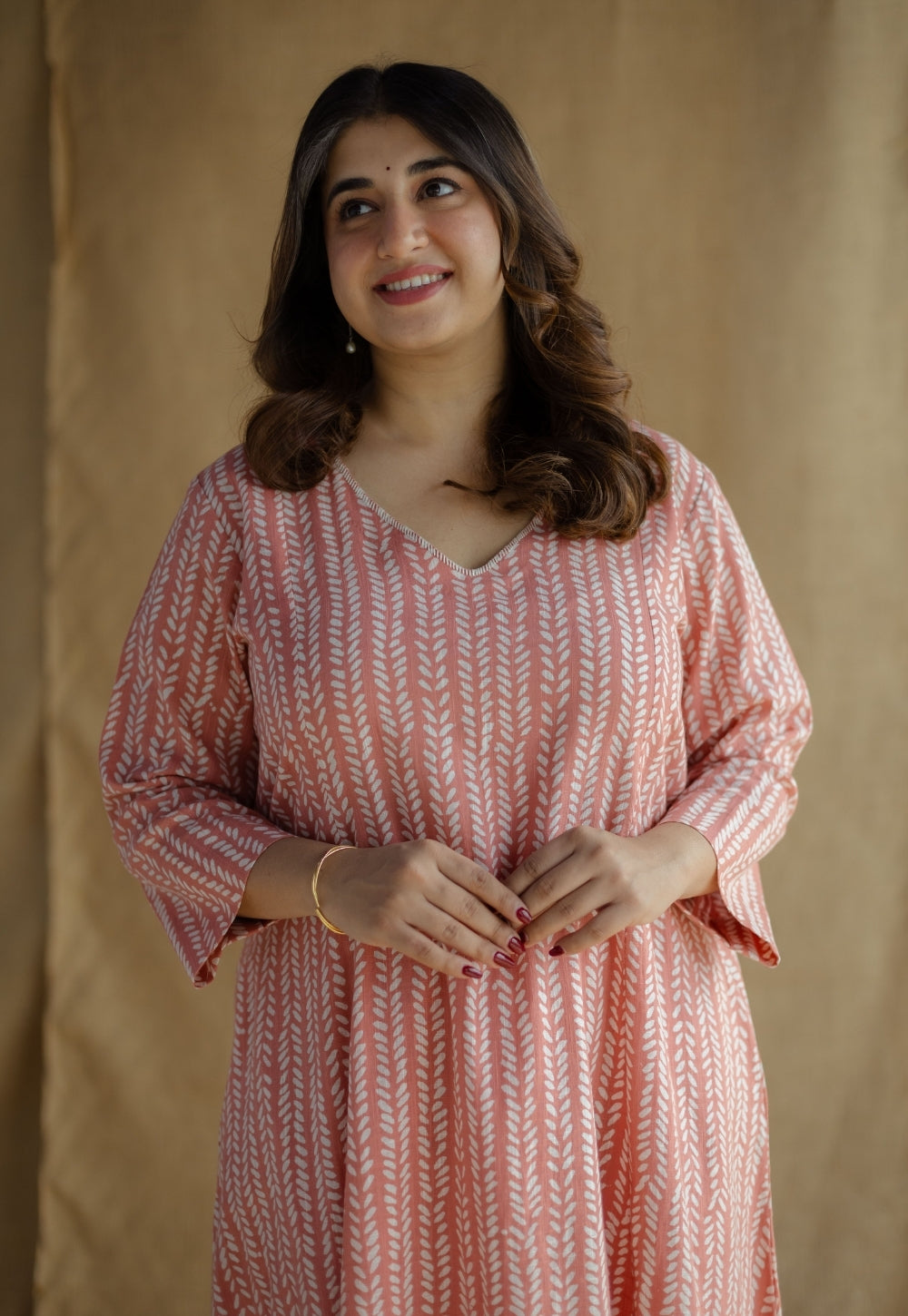 Jumana Coral Hand Block Print Slub Cotton Kali Kurta with Hand Embroidery