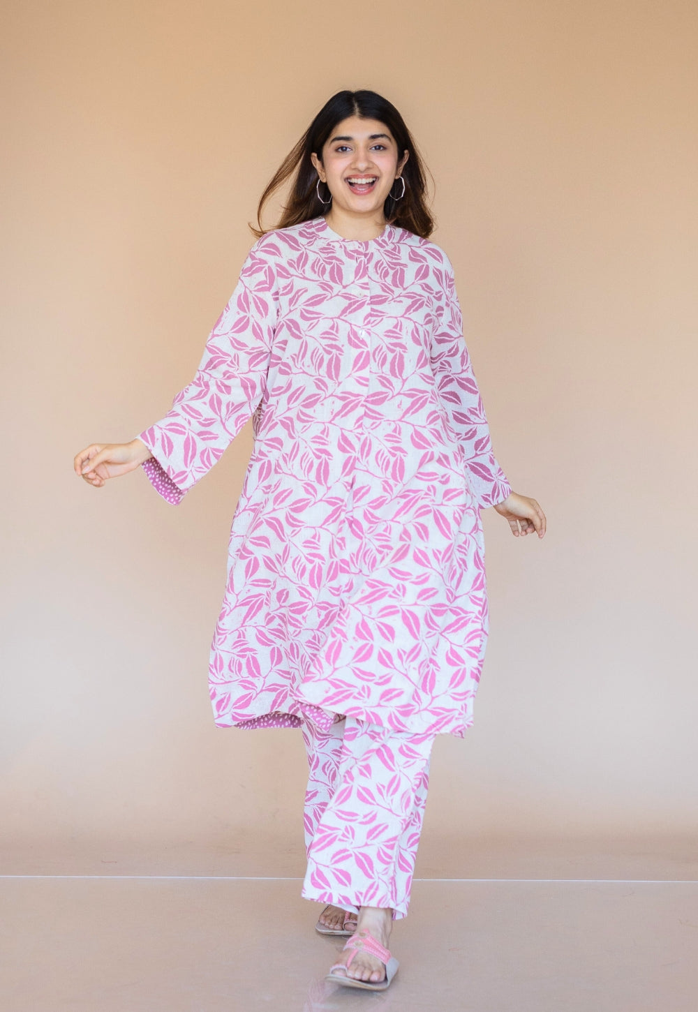 Ayaat Pink Hand Block Print Slub Cotton Straight Co-Ord Set
