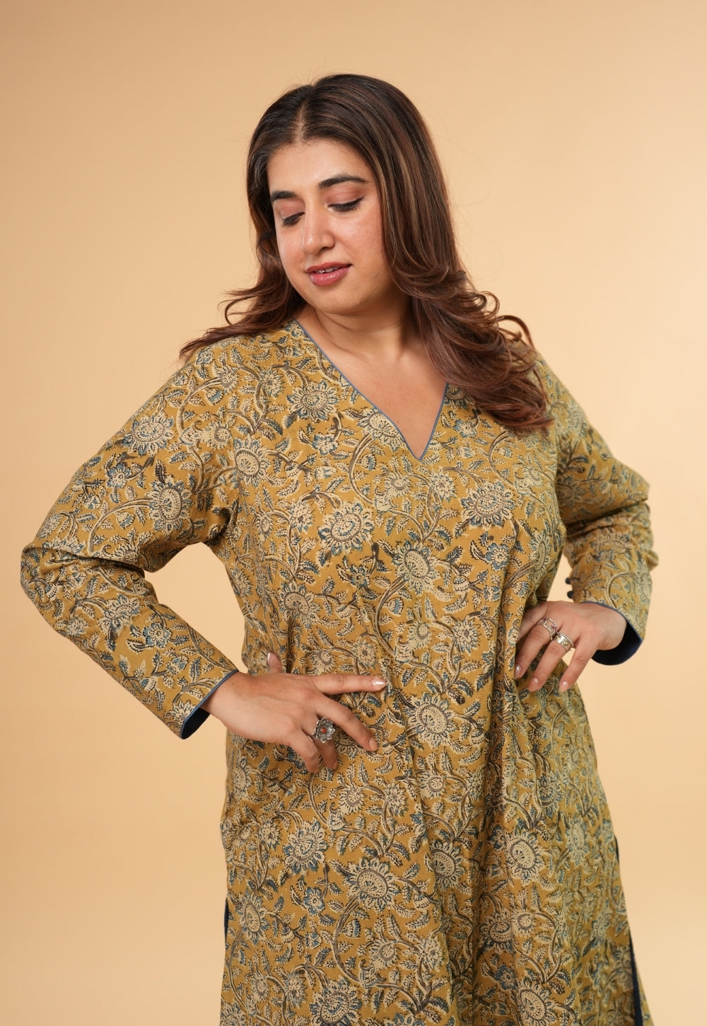 Rifaa Yellow Kalamkari Cotton A Line Kurta