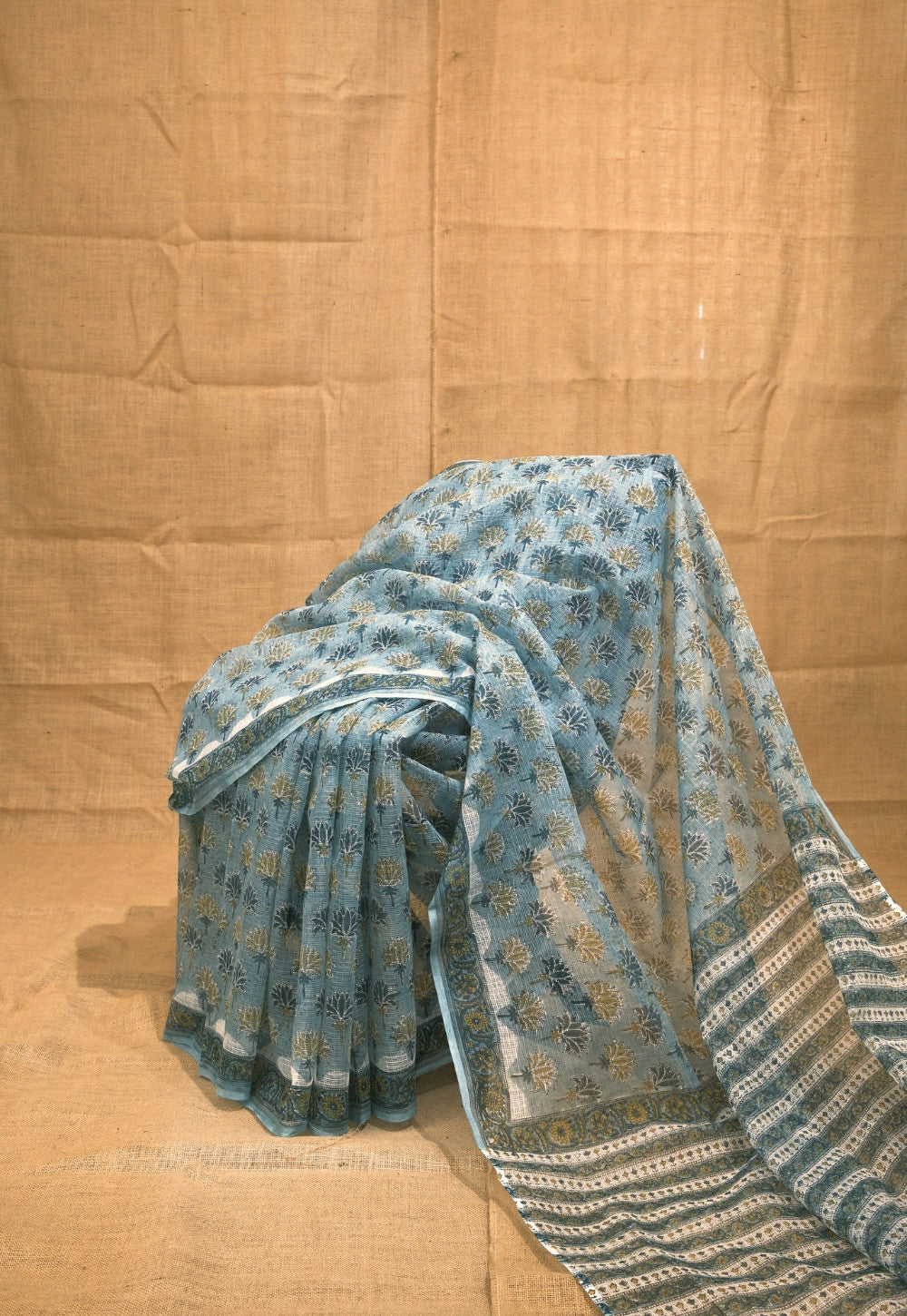 Green Butta Sanganeri Hand Block Print Kota Doria Saree