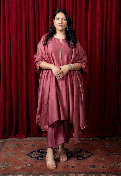 Nyra Red Solid Chanderi Silk Jhabbha Kali Kurta with Hand Embroidery