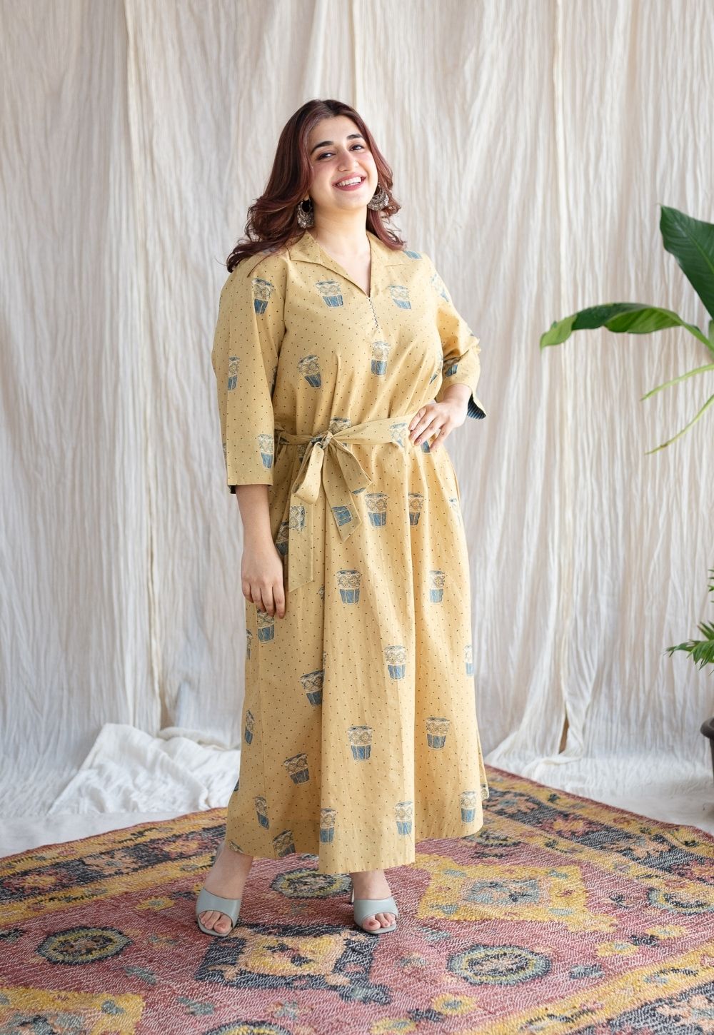Bombay Irani Chai Ajrakh Cotton Hand Embroidered Dress