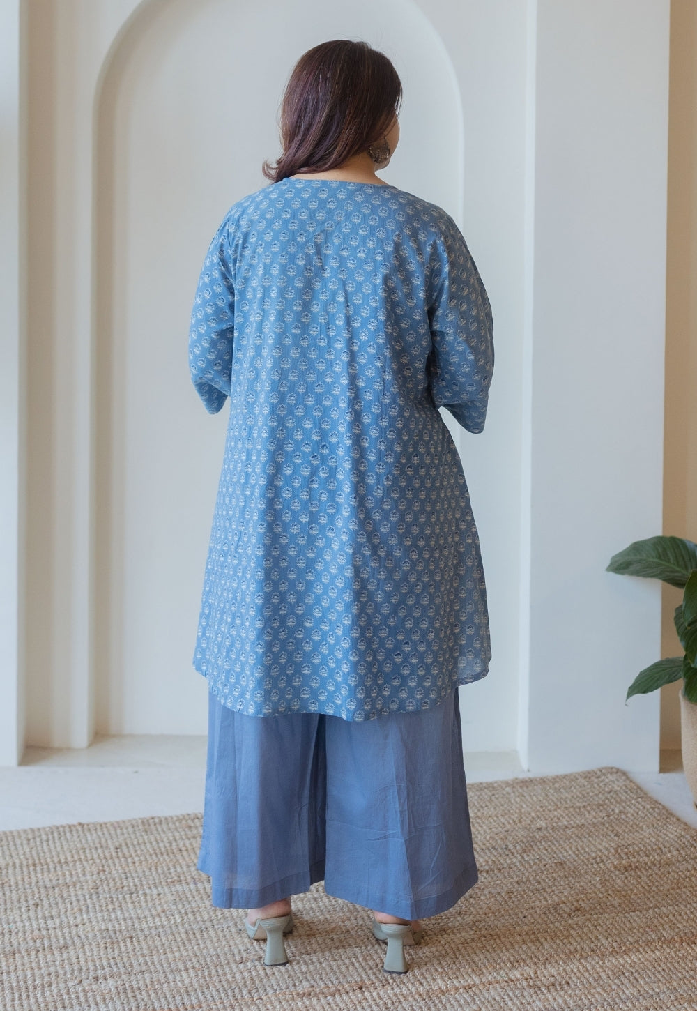 Shaili Blue Ajrakh Cotton A Line Kurta Set (Set of 2)