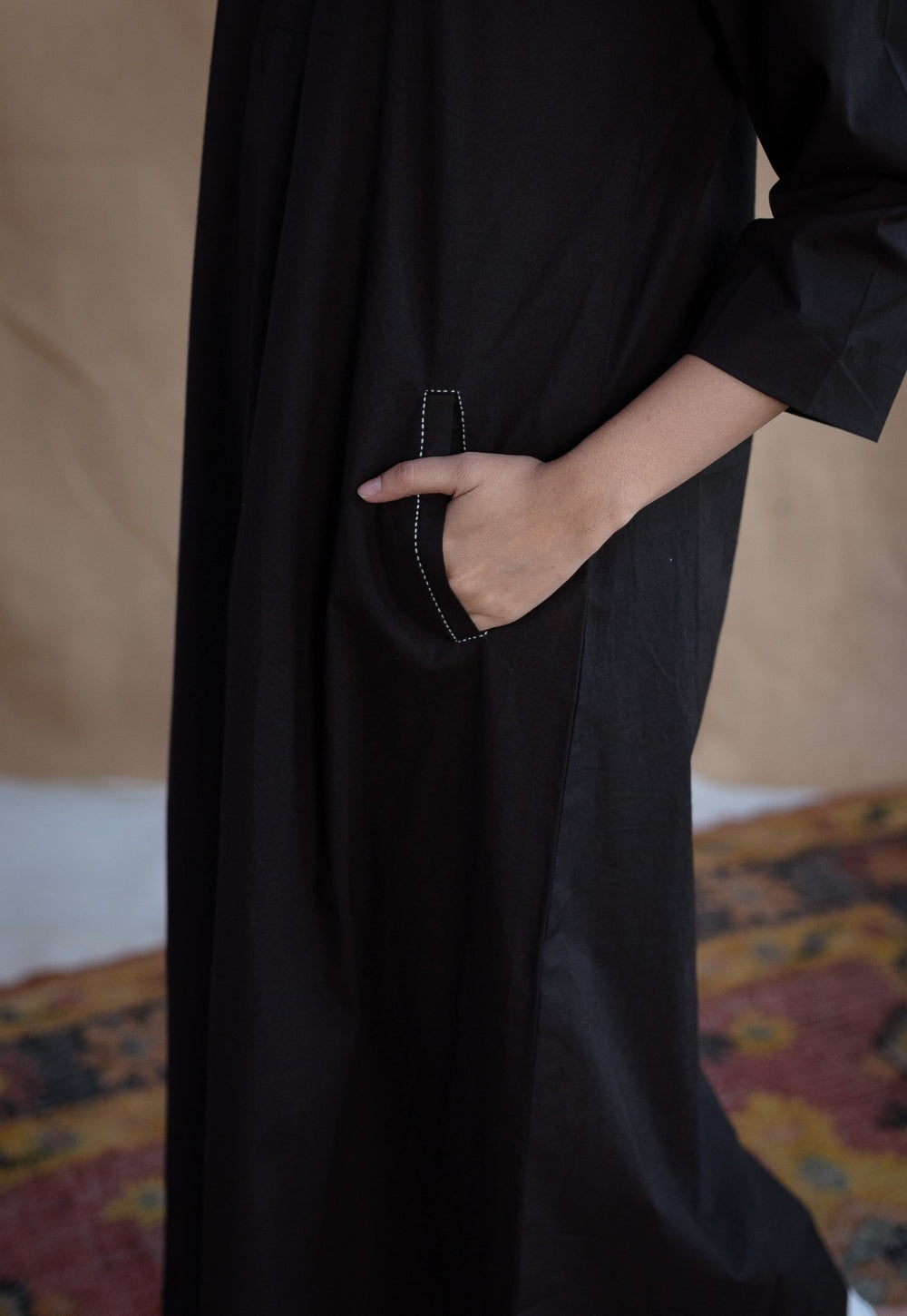 TIECO DyeVerse - Black Poplin Cotton Embroidered Kurta